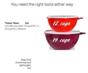 2 pc Tupperware Thatsa Bowl Set 12 cup, 19 cup Mixing and Prep Bowl Red - Picture 1 of 1