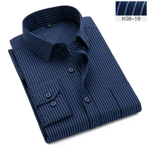 Men's Dress Shirts Long Sleeves Formal Business Striped Casual Shirts Top - Picture 1 of 24