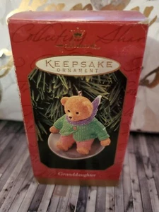 1999 Hallmark Keepsake Ornament "Granddaughter" Bear on Saucer - Picture 1 of 5
