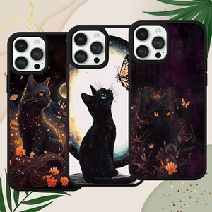 BLACK CAT WITCHY PHONE CASE FOR IPHONE SAMSUNG GOOGLE PIXEL NEON BUTTERFLY - Picture 1 of 8