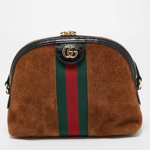 Borsa a tracolla Gucci marrone scamosciato e pelle piccola web Ophidia GG
