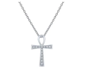 0.25 CT Lab Created Diamond Ankh Cross Pendant Necklace 14K White Gold Plated - Picture 1 of 4