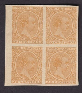 Spanien 1889 Alfons XIII Pelon 20c orange PP - Block 4 - mit Gummi - Bild 1 von 2