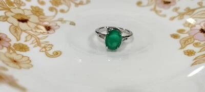 Smeraldo Naturale E Zirconia Cubica Gemma 925 Argento Sterling Sottile Gioielli - Immagine 1 di 4