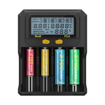 Smart LCD Akku Ladegerät 4 Slot für AA/AAA Akkus NiMH Batterieladegerät ,USB - Bild 1 von 4