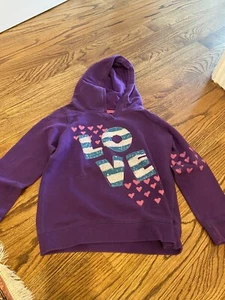Gap Kids Girls Purple Hearts Love sweatshirt Top Hoodie Sz L 10 - Picture 1 of 1