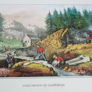 Currier and Ives Vtg Print Gold Mining California Outdoor Nature Camp Art Decor - Picture 1 of 7