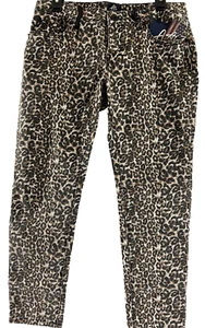 Authentic Icon Women Crop Jean Sz 6 Cheetah Tan Skinny Cotton Blend - Picture 1 of 18