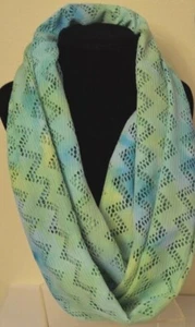 Women's Scarf Infinity New yellow green chevron knit handmade Loop Cowl stretchy - Picture 1 of 5