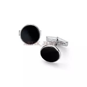 Natural Black Onyx Gemstone with 925 Sterling Silver Cufflink #2385 - Picture 1 of 3