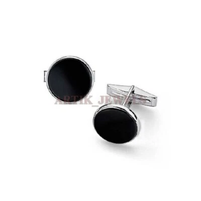 Gemstone Nero Naturale Onice Con Gemelli In Argento Sterling 925 #2385 - Immagine 1 di 3