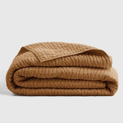 New Quince European Linen Cotton Stitch Quilt Full/Queen Terracotta - Image 1 of 4