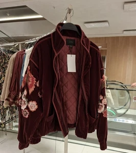 ZARA BNWT 2025. PLUM EMBROIDERED VELVET PUFFER JACKET BOMBER QUILTED. 2488/205 - Picture 1 of 12