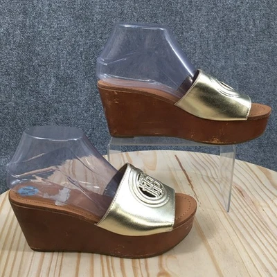 Tommy Hilfiger Sandalias Mujer 7 M Wrynn Plataforma Deslizable Dorado Imitación Cuero Cuña Foto 1 de 4