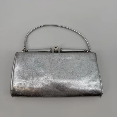 Bolso sin asas vintage plateado metálico con asa superior noche formal sin marca Foto 1 de 4