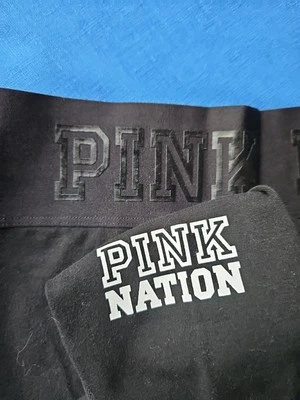 Victoria's Secret PINK NATION Leggings Yoga CAPRI Black Logo MESH SIDES XS - Image 1 of 4