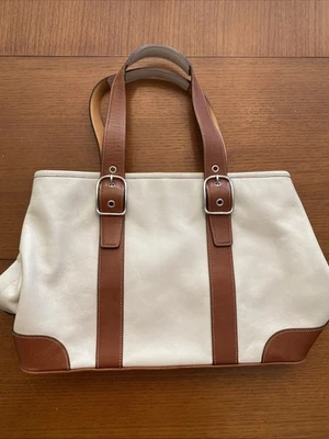 Coach Hampton Leather Bucket Tote Shoulder Bag Off White/Tan  14”L X 6.5”W X 9.5 - Image 1 of 4