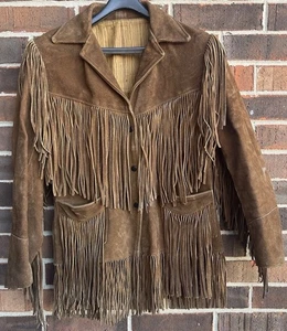 Vintage Joo Kay Lederjacke Gr. 16 braun Fransen Western 70er Rockabilly - Bild 1 von 14
