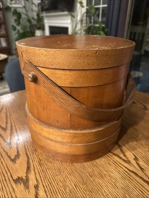 Vintage Handmade Primitive Wooden 9.5” Sugar Bucket Dated 1949 And Signed - Image 1 of 4