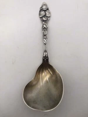 Tiffany & Co Sterling Silver Kidney Bowl Serving Spoon Strawberry Pattern 9.5" - Image 1 of 4
