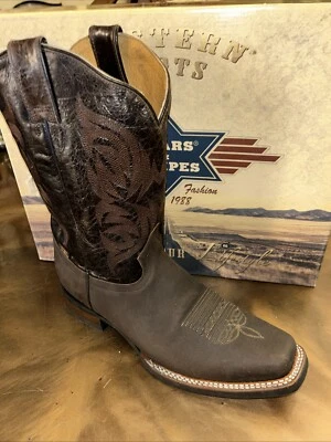 Nuevas Botas de Vaquero de Cuero Hechas a Mano Estrellas y Rayas México Marrón Cuadrado Trabajo 8.5 Foto 1 de 4