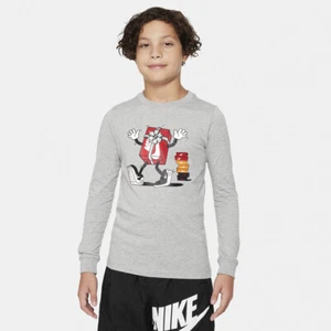 Nike Unisex Kids Sportswear Printed Long-Sleeve T-Shirt, Grey, Medium - Picture 1 of 3