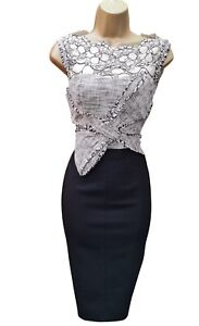 Karen Millen 10 UK Czarna koronka Tweed Koktajl Ślub Wyścigi Okazja Ołówek Sukienka