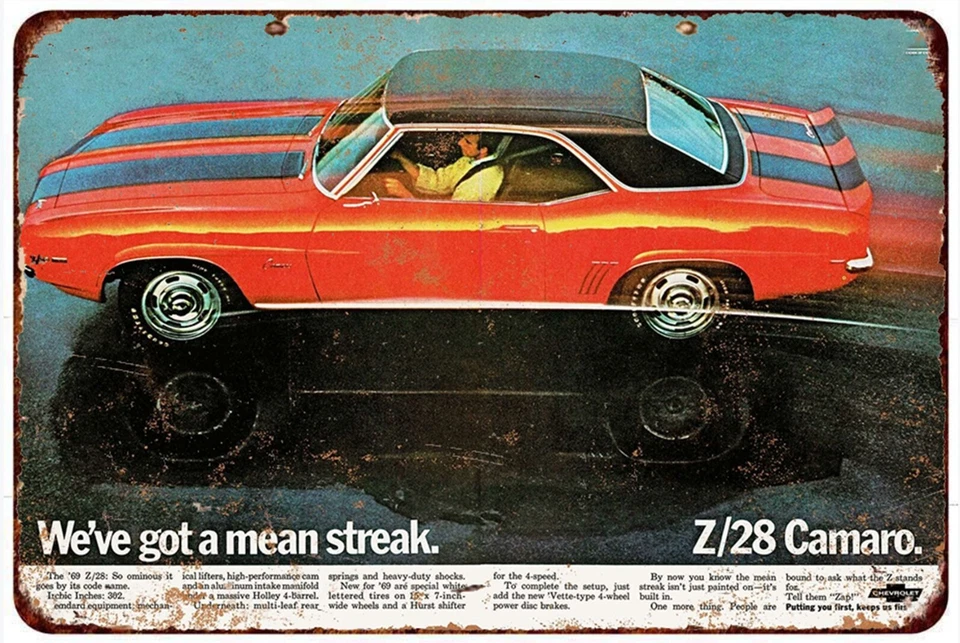 Metal Sign - 1969 Chevrolet Camaro Z/28 - Vintage Look Reproduction 8 x 12 - Image 1 of 1