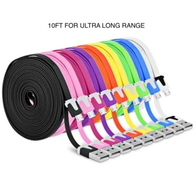 NTJ 10FT flat noodle MICRO USB data Charger Cable for SAMSUNG GALAXY S3 4 S6+ S7 - Image 1 of 4
