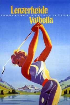 LENZERHEIDE VALBELLA SWITZERLAND GOLF SPORT SUMMER TRAVEL VINTAGE POSTER REPRO - Image 1 of 3