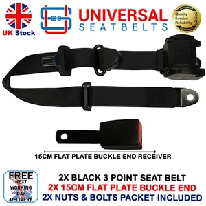 2x Universal 3 Point 4m Seatbelt 15cm Flat Plate FREE NEXT WORKING DAY DELIVERY - Picture 1 of 5