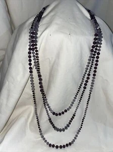 Long Triple Strand Beaded Necklace - Shades Of Purple - Picture 1 of 4
