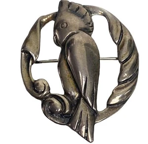 Art Deco Sterling Silver Cockatoo Brooch Handmade 925 Bird Pin Unisex Gift - Picture 1 of 7
