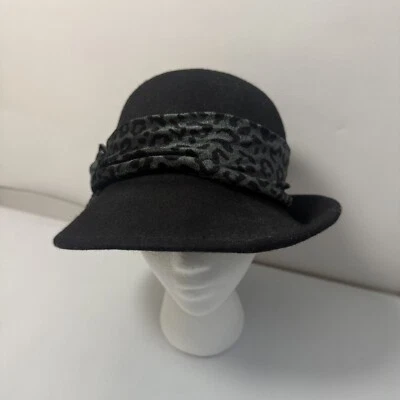 Sombrero de mujer Scala 100 % lana negro terciopelo banda de leopardo talla única” Foto 1 de 4