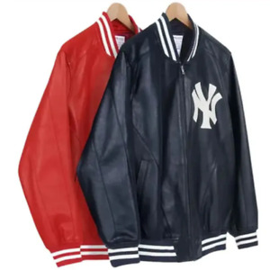 NY Yankees Letterman Varsity Leather Jacket - Red And Black