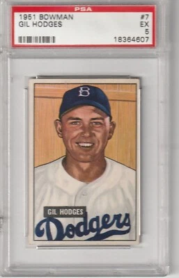 1951 Bowman Gil Hodges #7, PSA EX 5 - Image 1 of 2