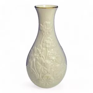 Lenox China Countess Vase 7.5" Tall Porcelain Embossed Floral White Glaze Gold - Picture 1 of 7