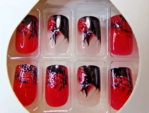 Beautiful Nails Red & Black glue on Medium - Picture 1 of 3