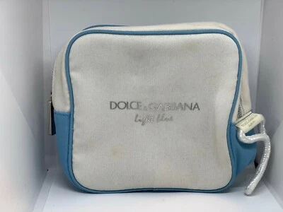 DOLCE & GABBANA Light blue Costmetic Pouch bag White Blue Piping Silver Zipper  - Image 1 of 4