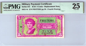 Series 541 5 Cents Replacement Note 4th Printing Pick S851-4r PMG 25VF MPC - Picture 1 of 10