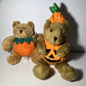 Halloween Teddybär im Kürbis Kostüm Braunbär Plüsch 2 Stück - Bild 1 von 9