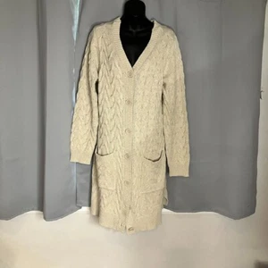 Denim & Co Cable Chunky Knit Long Button Up V Neck Sweater Cardigan Tunic Size L - Picture 1 of 11