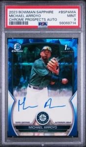 PSA 9 MICHAEL ARROYO 1ST CHROME AUTO ROOKIE 2023 BOWMAN SAPPHIRE #BSPAMA MINT - Bild 1 von 2
