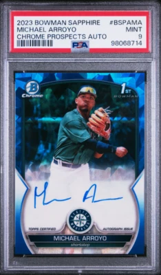 PSA 9 MICHAEL ARROYO 1ST CHROME AUTO ROOKIE 2023 BOWMAN SAPPHIRE #BSPAMA MINT - Image 1 of 2