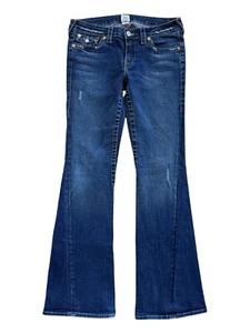True Religion Joey Flare Jeans Womens 31 Distressed Flap Pockets Made In USA - Picture 1 of 6