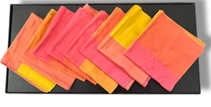 8 Linen Napkins Spring Color Block Pink, Orange, Yellow - Picture 1 of 9