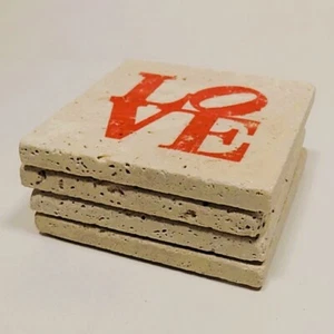 NEW Set of 4 Stone Drink Coasters with LOVE Pop Art Image - Picture 1 of 3