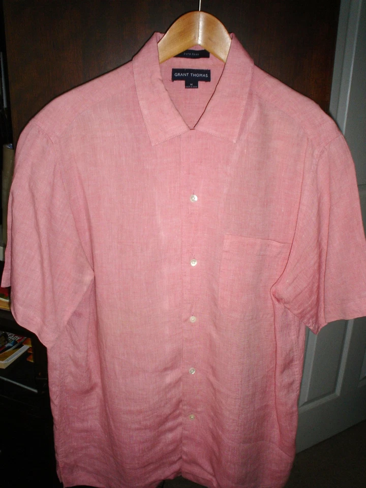 Camisa de lino rosa manga corta GRANT THOMAS--Mediana Foto 1 de 1