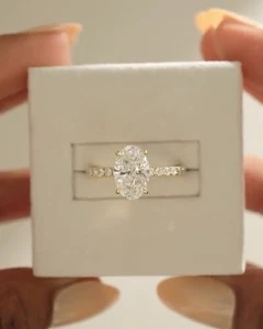 3CT Oval Cut Lab Grown Diamond Hidden Halo Engagement Ring 14K Yellow  Gold - Picture 1 of 7