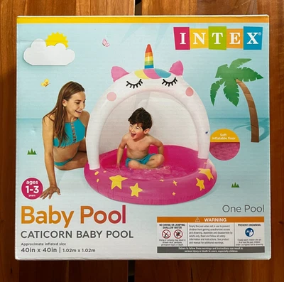 Intex Soft Inflatable Caticorn Baby Pool With Sunshade- 40" x 40" 12 Gallon Max - Image 1 of 3